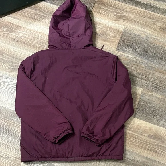 🆕 🧥 PINK Victoria's Secret Maroon Hooded Sherpa Jacket - Picture 6 of 8